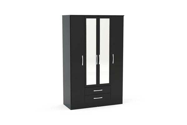Lynx Modern 4 Door 2 Drawer High-Gloss Wardrobe With Mirror Included - In 5 Colours
