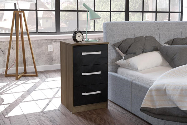 Lynx Modern 3 Drawer High-Gloss Bedside Table - In 5 Colours
