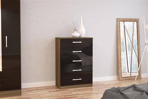 Lynx Modern 5 Drawer High-Gloss Chest of Drawers - In 5 Colours
