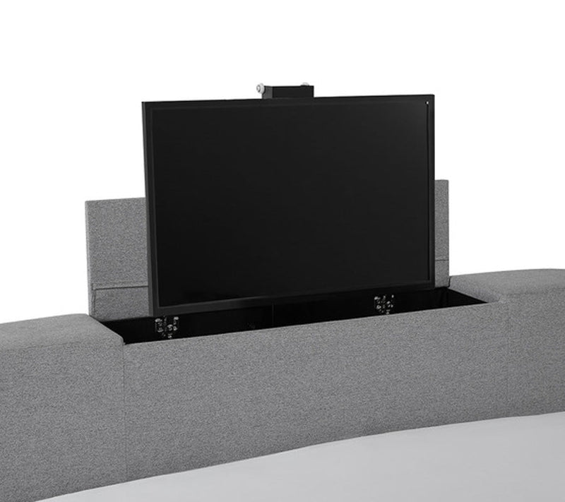New Contemporary Mayfair Grey Fabric TV Bed Frame available in 4FT6 or 5FT