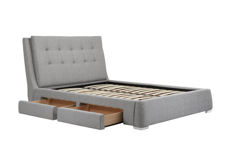 Luxury Tufted Deep Buttoned Grey Fabric Mayfair Bed Frame with Drawer Storage