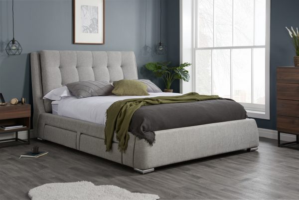 Luxury Tufted Deep Buttoned Grey Fabric Mayfair Bed Frame with Drawer Storage