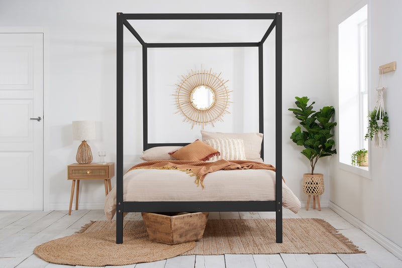 Stylish Mercia Low Four Poster Bed Frame available in 4FT6 & 5FT - Black or White