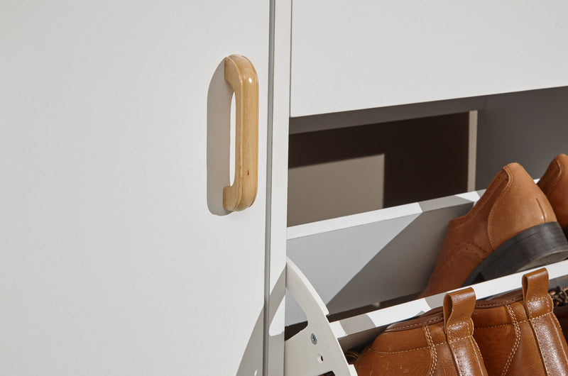Stylish Modern Scandi Style White & Oak Compact Storage Shoe Cabinet