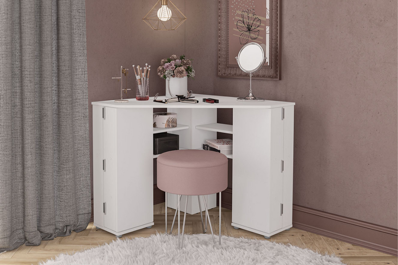 Olivia Corner Dressing Table with Storage in White