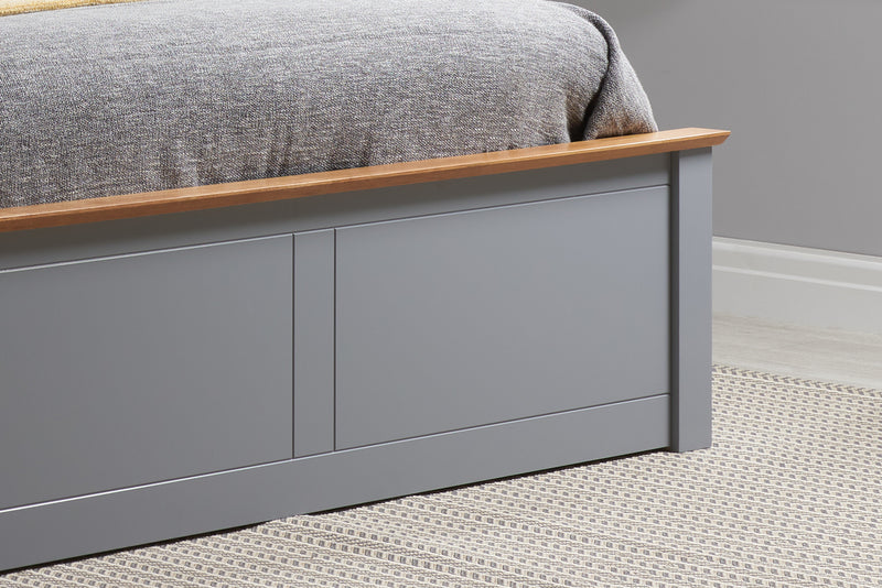 Charming Classic Phoenix Wooden Ottoman Storage Bed Frame available in Stone Grey or Pearl Grey