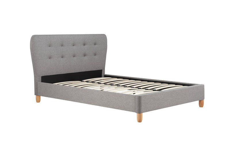 Timeless Retro Inspired Stockholm Retro Grey Fabric Buttoned Bed Frame