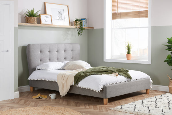 Timeless Retro Inspired Stockholm Retro Grey Fabric Buttoned Bed Frame