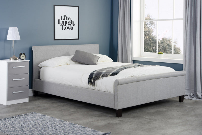 Stylish Stratus Sleigh Grey Fabric Bed Frame 4FT, 4FT6 & 5FT
