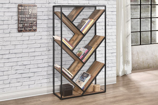 Modern Urban Diagonal Bookcase Industrial-effect Wooden Oak