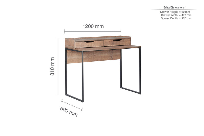 Modern Urban Home Office 2 Drawer Desk Industrial-effect Wooden Oak