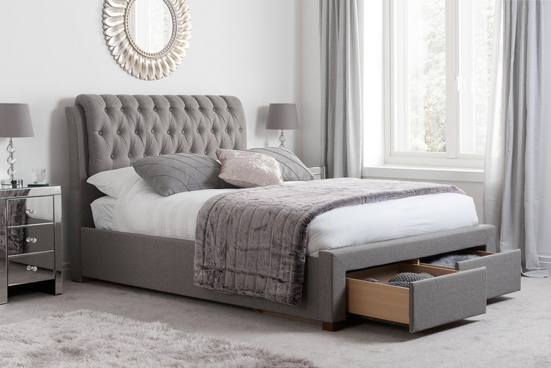 New Modern Valentino Drawer Storage Bed Frame with Buttoned Padded Headboard