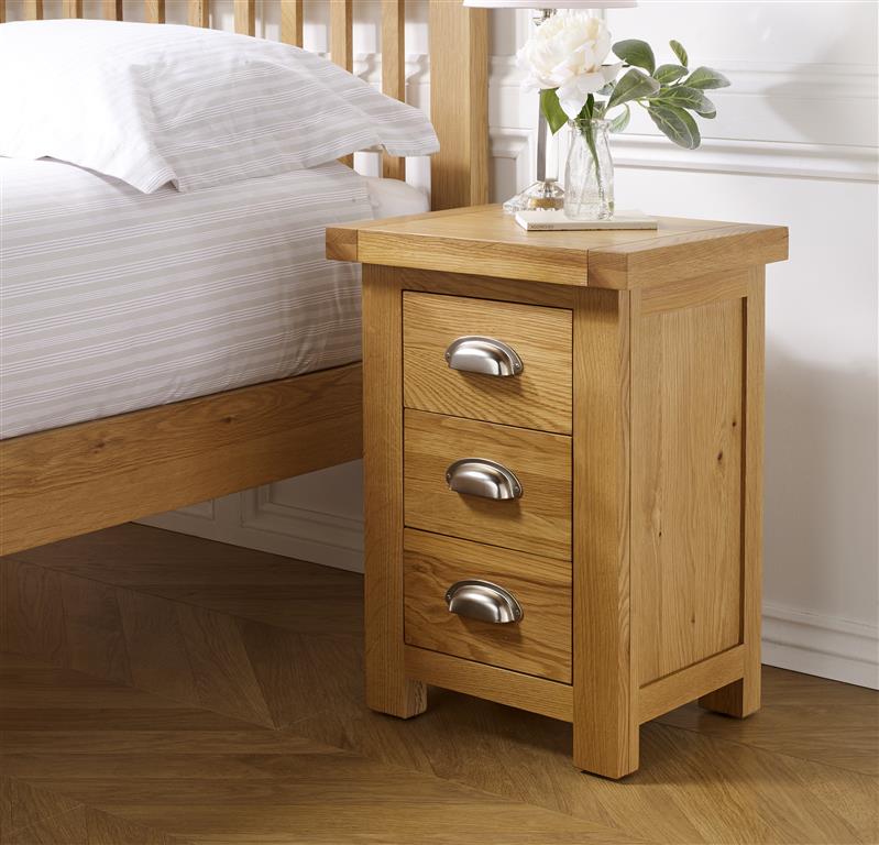 Woburn 3 Drawer Small Solid Oak Bedside Table