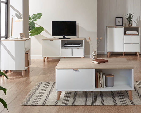 Minimalistic Modern Alma Soft Arctic White & Oak Livingroom Range
