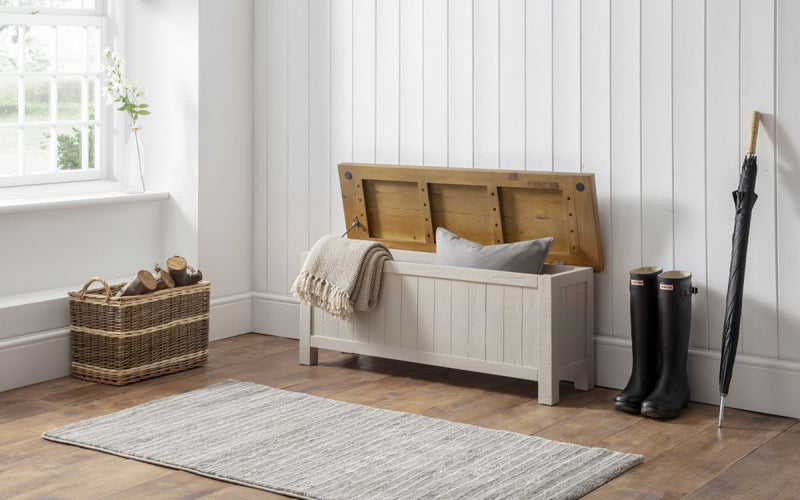 Unique and Practical Aspen Soft Close Storage Bench in Pine or Grey