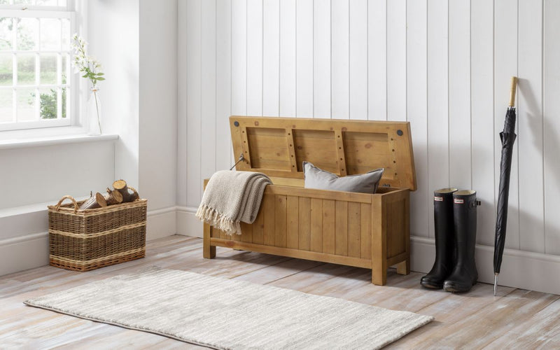 Unique and Practical Aspen Soft Close Storage Bench in Pine or Grey