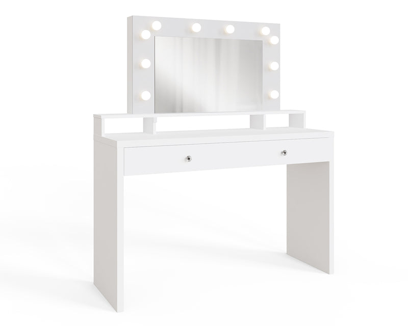 Stunning Aurora White Dressing Table & Mirror with LED Bulbs