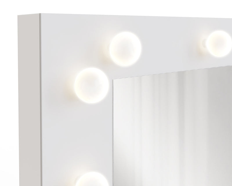 Stunning Aurora White Dressing Table & Mirror with LED Bulbs