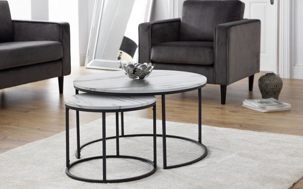Stylish Bellini Round Nesting Coffee Tables available in Oak, Walnut & White Marble