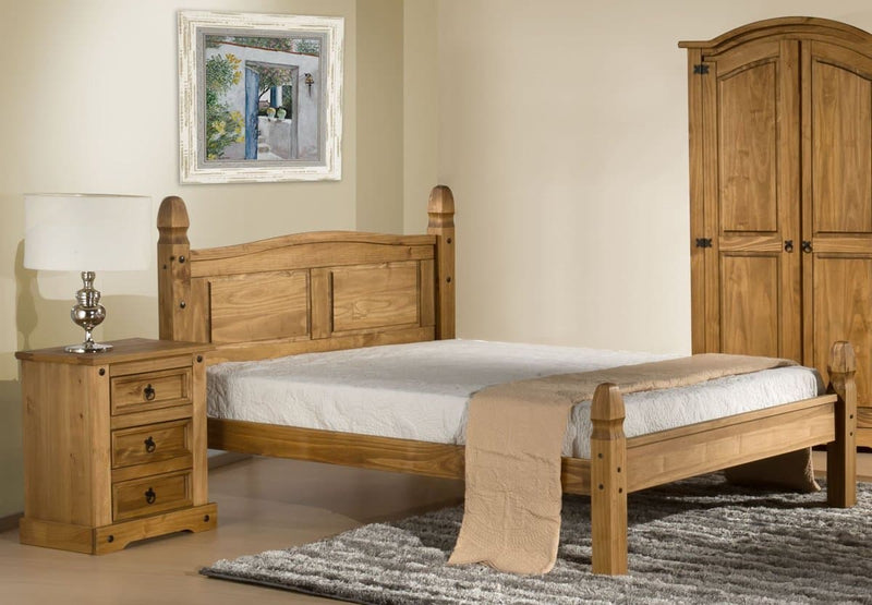 Traditional Waxed Pine Low Foot End Corona Bed Frame With Stylish Black Stud Detailing