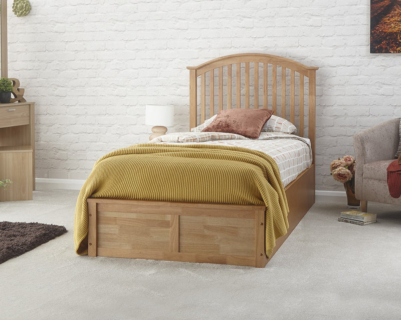 Contemporary Madrid Wooden Storage Ottoman Bed Frame Available In White or Oak