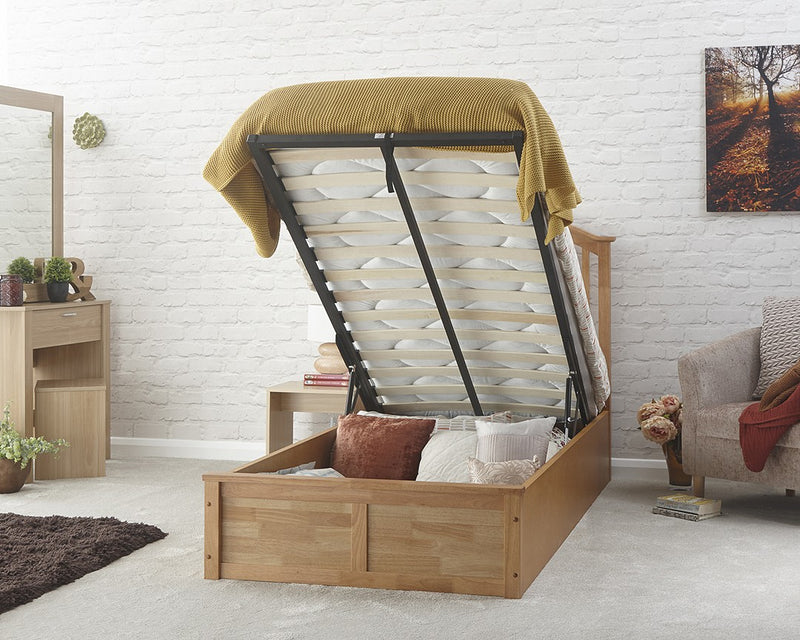Contemporary Madrid Wooden Storage Ottoman Bed Frame Available In White or Oak