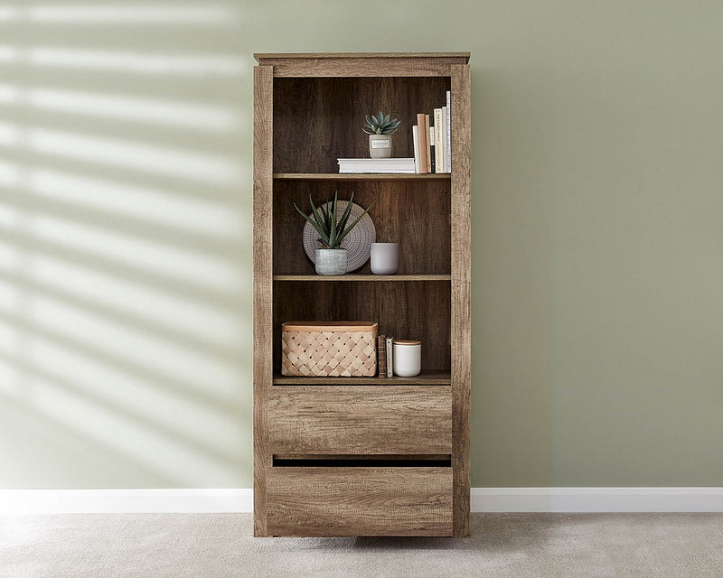 Stylish Canyon Oak Effect Luxury 2 Drawer Bookcase Living Room Furniture