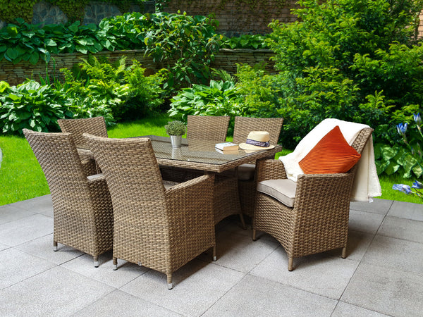 Signature Weave Darcey Luxury Rattan Garden 6 Seater Beige Weave Dining Set