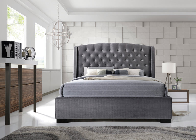Luxury Grey Velvet Chesterfield Inspired Fabric Bed Double Or King