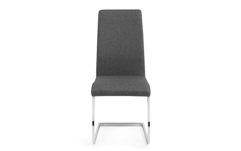 Sleek Slate Grey Linen Fabric Dining Chair With Chrome Cantilever Framed Legs
