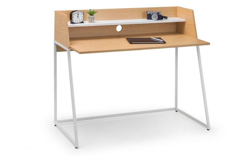 Simplistic Functional Large Home Office Study Desk With Shelf In Oak & White