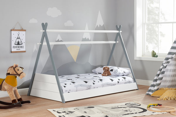 Kids Unique Teepee White & Grey Wooden Bed Frame - 3FT Single