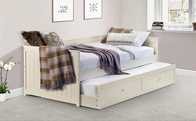 Modern Daybed and Under bed in stone white satin lacquer With Panel Detailing