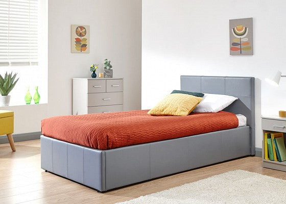 Modern Grey Faux Leather End Lift Ottoman Bed 3ft 4ft 4ft6 5ft Mattress Options