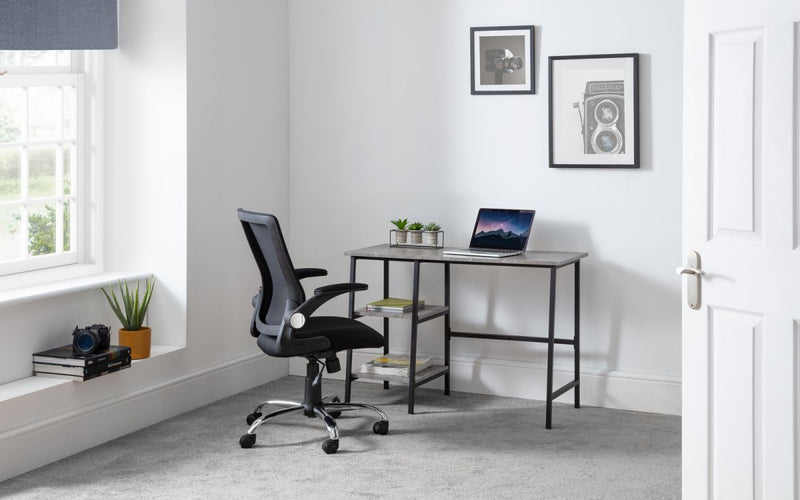 Modern Minimalistic Style Office Study Desk Concrete Effect Top With Black Legs