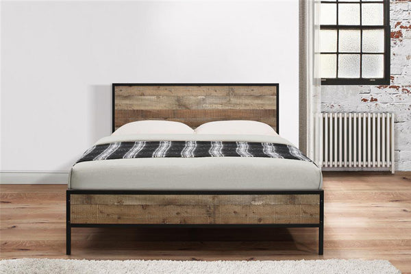 Modern Urban Industrial-effect Rustic Wooden Oak Bed Frame