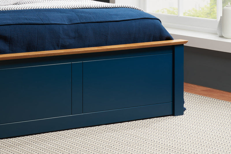 4FT Small Double Classy Phoenix Navy Blue Wooden Ottoman Storage Bed Frame