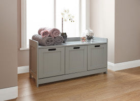 Colonial Tongue & Groove Wooden Bathroom 3 Door Storage Bench - Grey or White