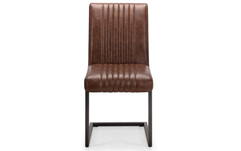 Modern Retro Style Vintage Brown Faux Leather Cantilever Padded Dining Chair