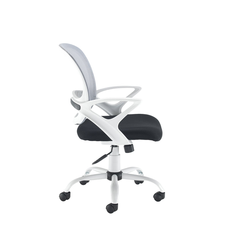 Ergonomic Office Chair White Frame With Mesh Back Fixed Arms Operator Task Seat