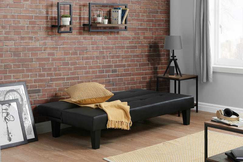 Sleek Franklin Buttoned Upholstered Faux Leather Black Sofa Bed that Easily Coverts to a Bed!