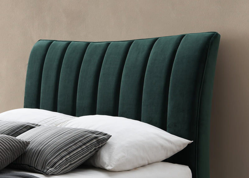 Stylish Shaped Design Bed 4ft 4ft6 5ft Grey Green Velvet Fabric