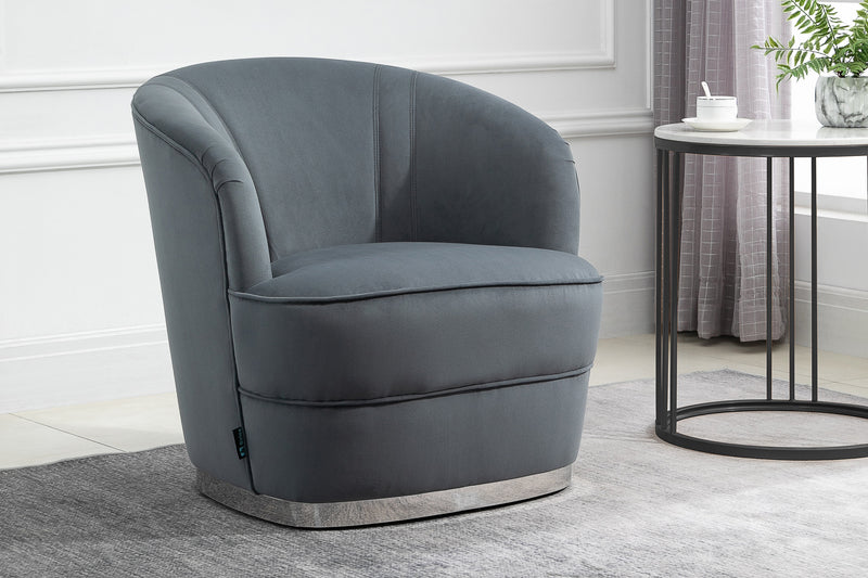 Modern Grey Accent Chair Deep Cushioning Standalone Chair Silver Trim