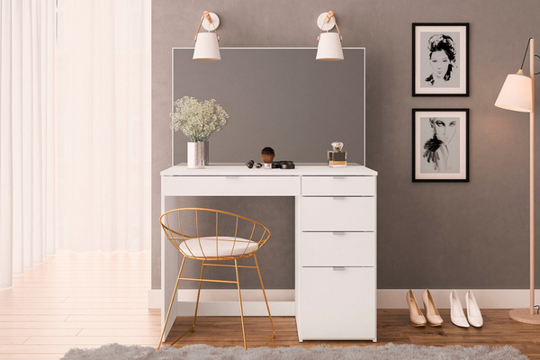 Ava Stylish 5 Drawer Dressing Table & Mirror Vanity Table - Available in White or Black