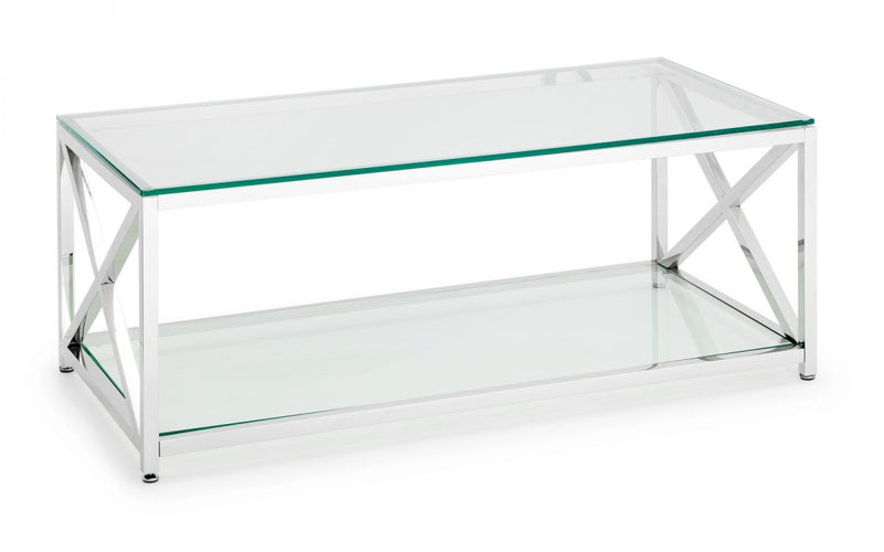 New Luxury Glass Coffee Table With Striking Cross Chrome Frame