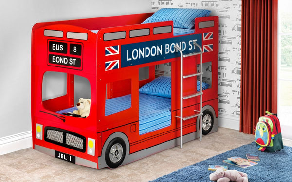Children's Fun London Bus Bunk Bed with Movable Steering Wheel