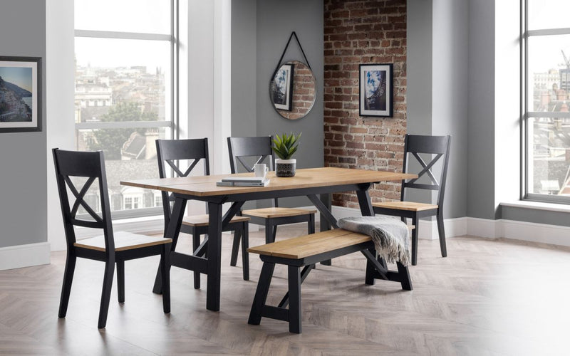 Modern Farmhouse Style Hockley Dining Table With Natural Wood Top & Black Frame