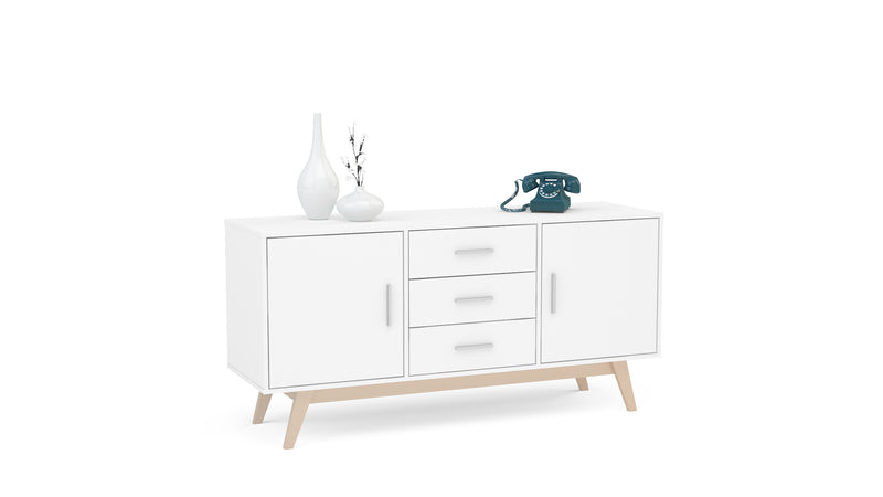 New Contemporary Shard White 2 Door 3 Drawer Sideboard