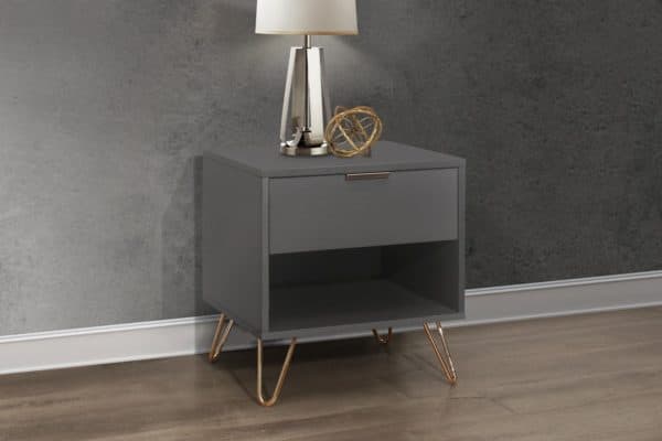 Modern Industrial Feel Charcoal Bedroom Range Gold Accented Bed Bedsides Drawers