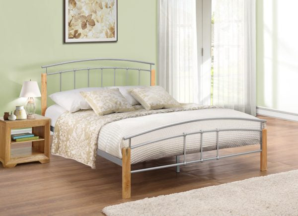 Modern Design Metal Bedframe 3ft 4ft 4ft6 5ft Sizes in Beech and Silver